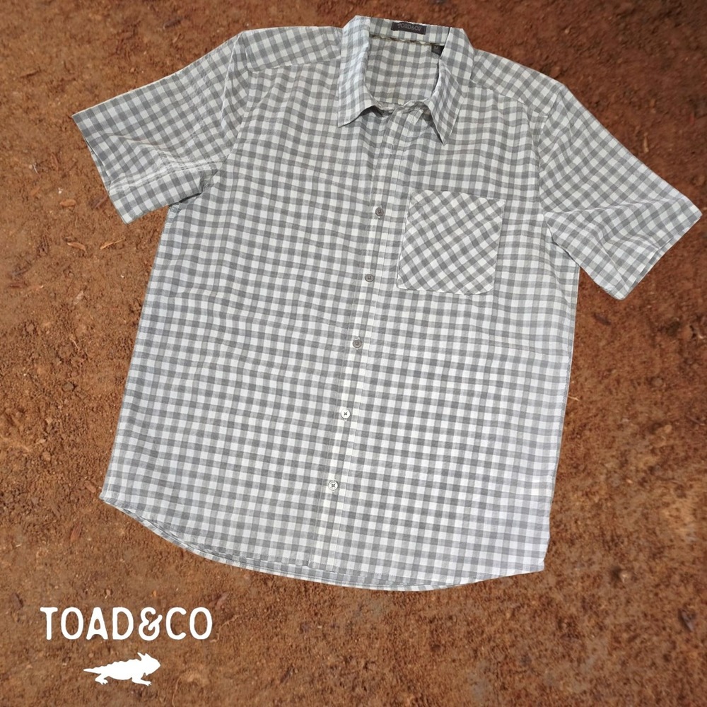 Toad&Co Mens Pilotlight Gingham Check Seersucker SS‎ Shirt Grey M